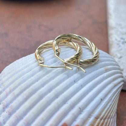 10KT Yellow Gold Polished Twisted 3mm Small Hoop Earrings 20mm