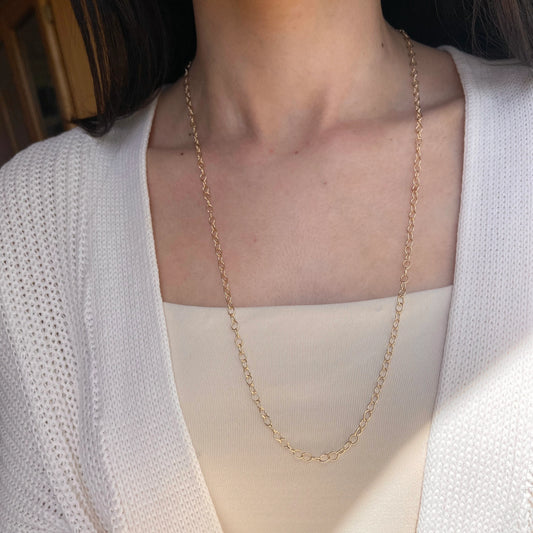 14KT Yellow Gold 3.7mm Cable Circle Open Link Chain Necklace