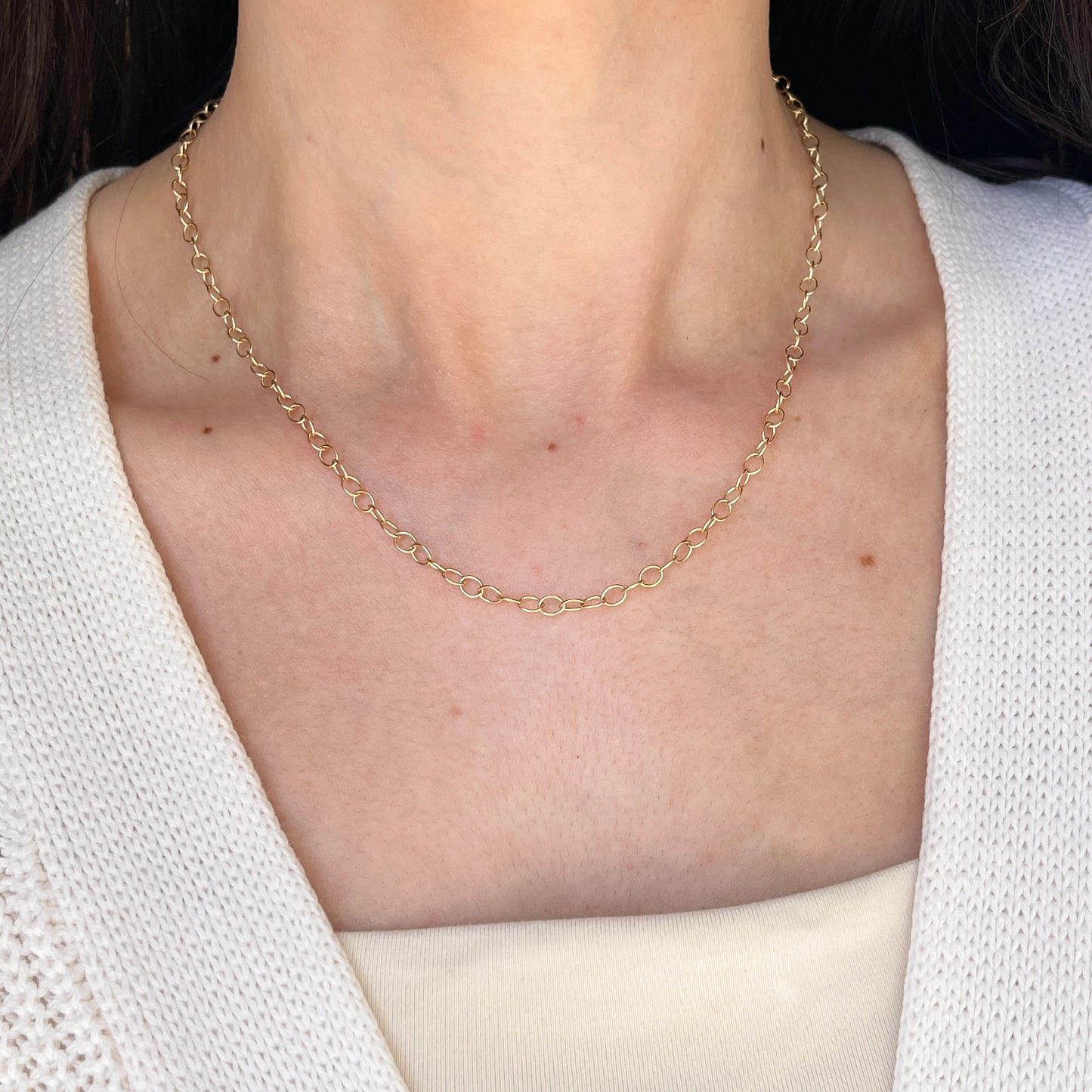 14KT Yellow Gold 3.7mm Cable Circle Open Link Chain Necklace