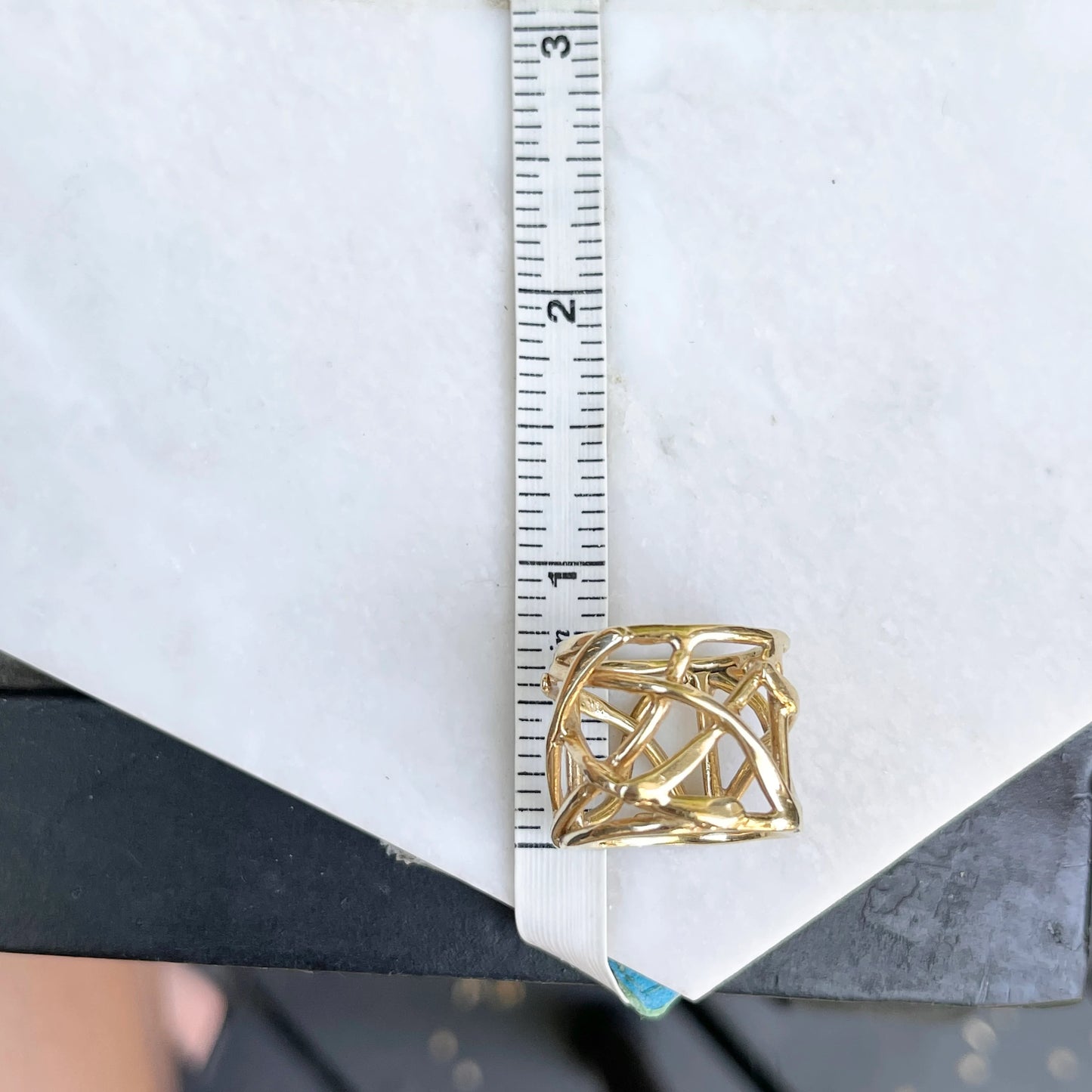 10KT Yellow Gold Wide Artistic Design Cigar Band Ring