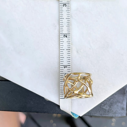 10KT Yellow Gold Wide Artistic Design Cigar Band Ring