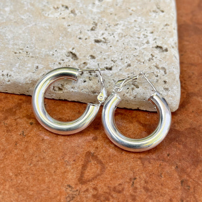 Sterling Silver 5mm Tube Hoop Omega Back Earrings 15mm