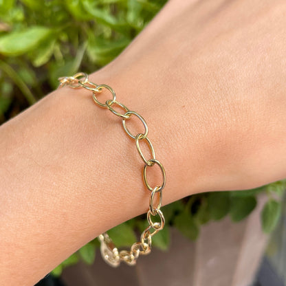14KT Yellow Gold Solid Oval Link Chain Bracelet