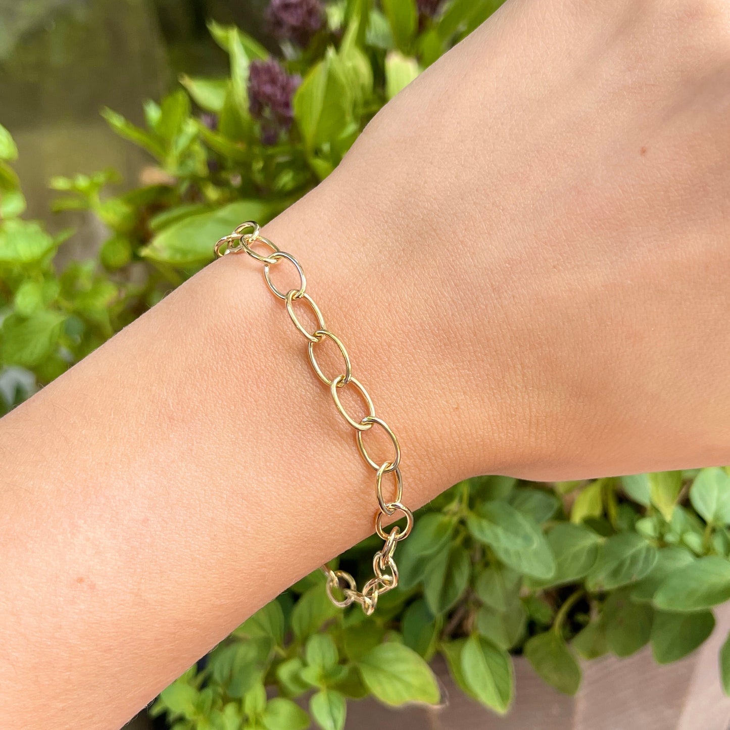 14KT Yellow Gold Solid Oval Link Chain Bracelet