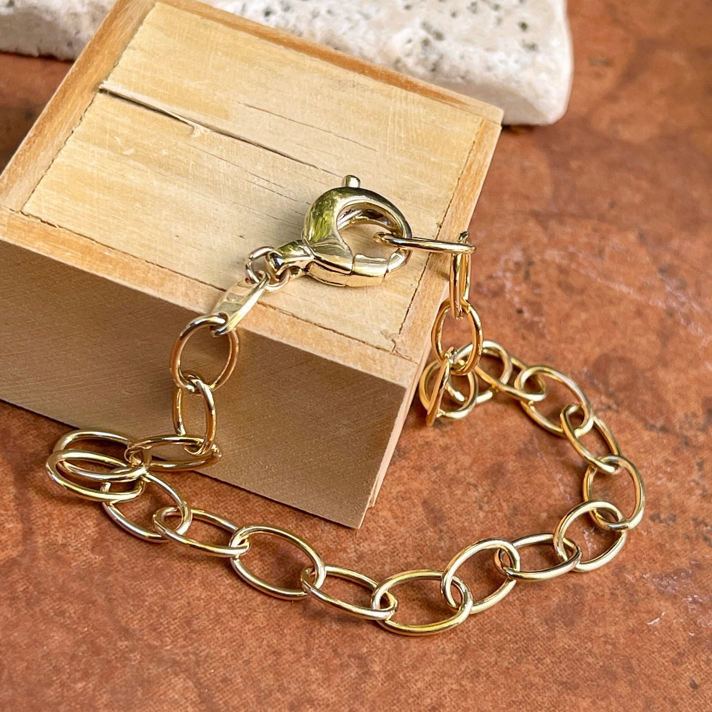 14KT Yellow Gold Solid Oval Link Chain Bracelet