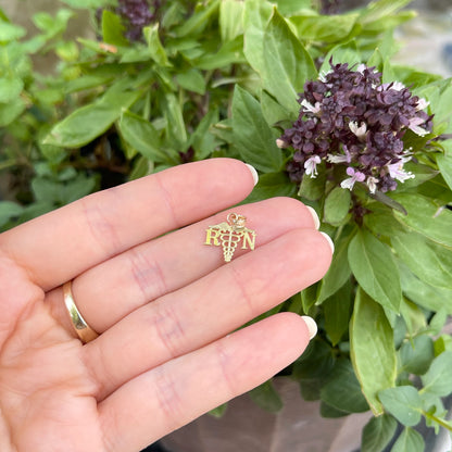 14KT Yellow Gold RN Caduceus Small Pendant Charm