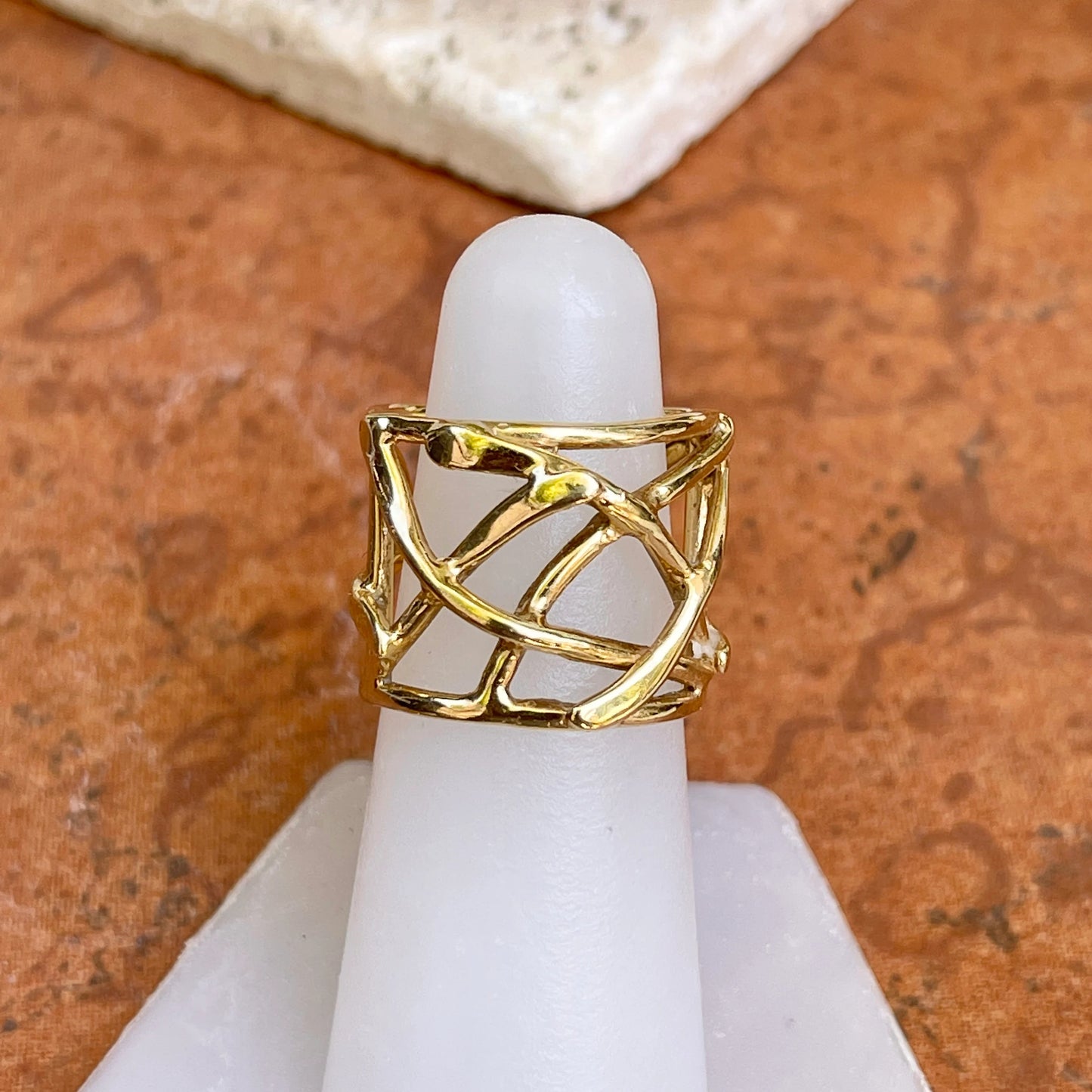 10KT Yellow Gold Wide Artistic Design Cigar Band Ring