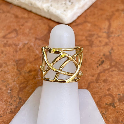 10KT Yellow Gold Wide Artistic Design Cigar Band Ring