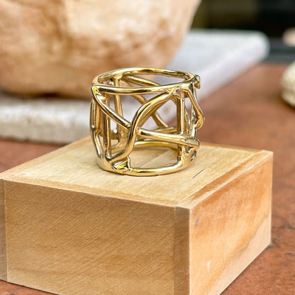 10KT Yellow Gold Wide Artistic Design Cigar Band Ring