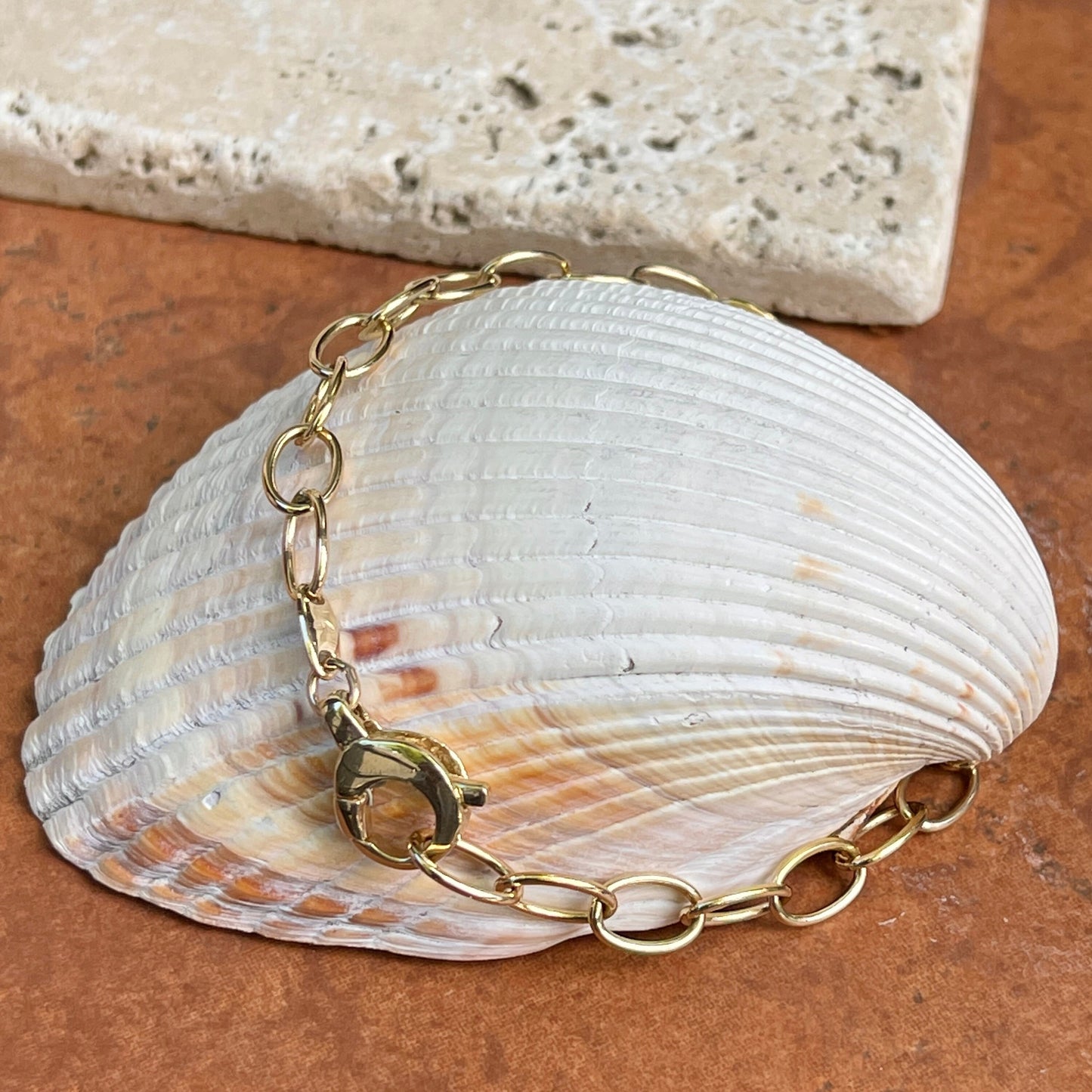 14KT Yellow Gold Solid Oval Link Chain Bracelet