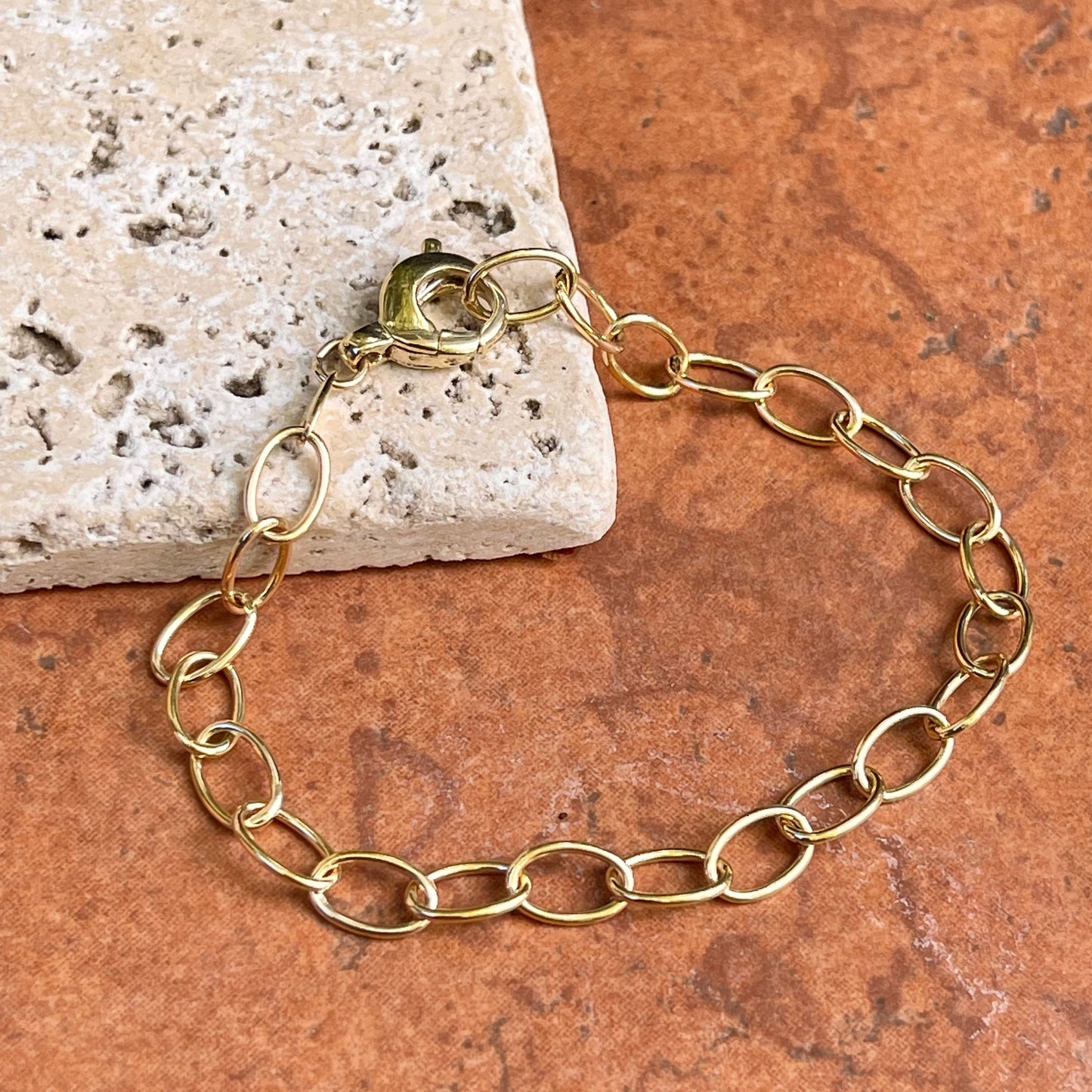 14KT Yellow Gold Solid Oval Link Chain Bracelet