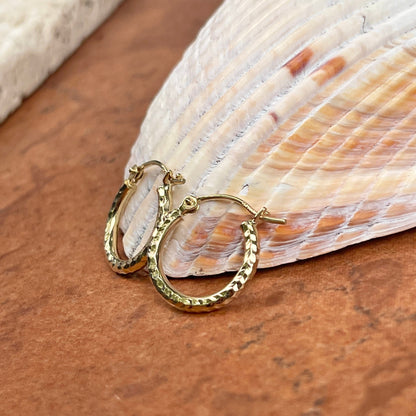 14KT Yellow Gold 2mm Tube Diamond-Cut Finish Hoop Earrings 15mm