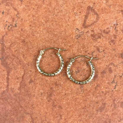 14KT Yellow Gold 2mm Tube Diamond-Cut Finish Hoop Earrings 15mm