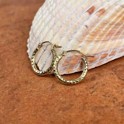 14KT Yellow Gold 2mm Tube Diamond-Cut Finish Hoop Earrings 15mm