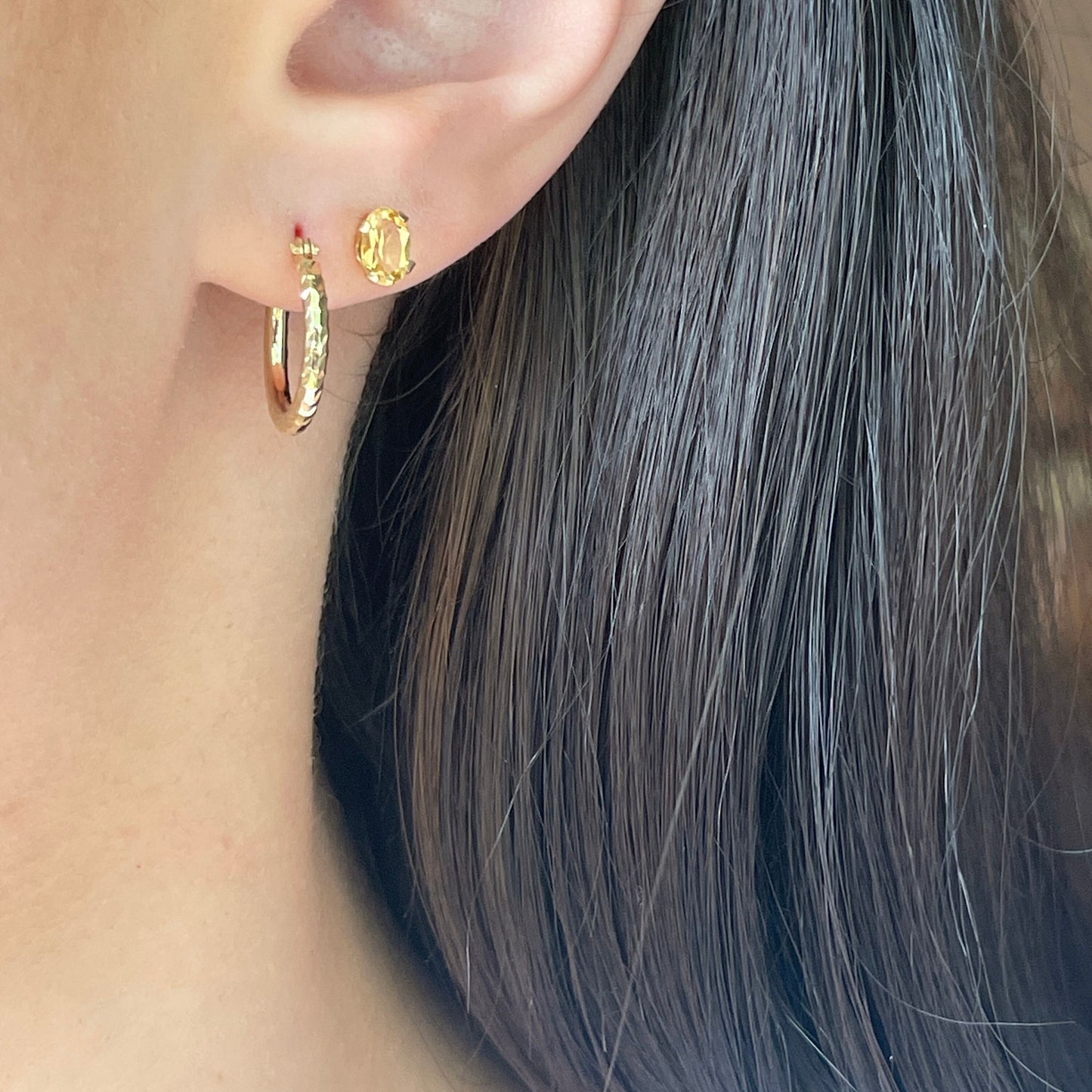 14KT Yellow Gold 2mm Tube Diamond-Cut Finish Hoop Earrings 15mm