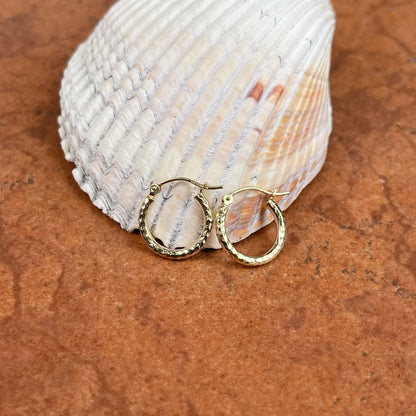 14KT Yellow Gold 2mm Tube Diamond-Cut Finish Hoop Earrings 15mm