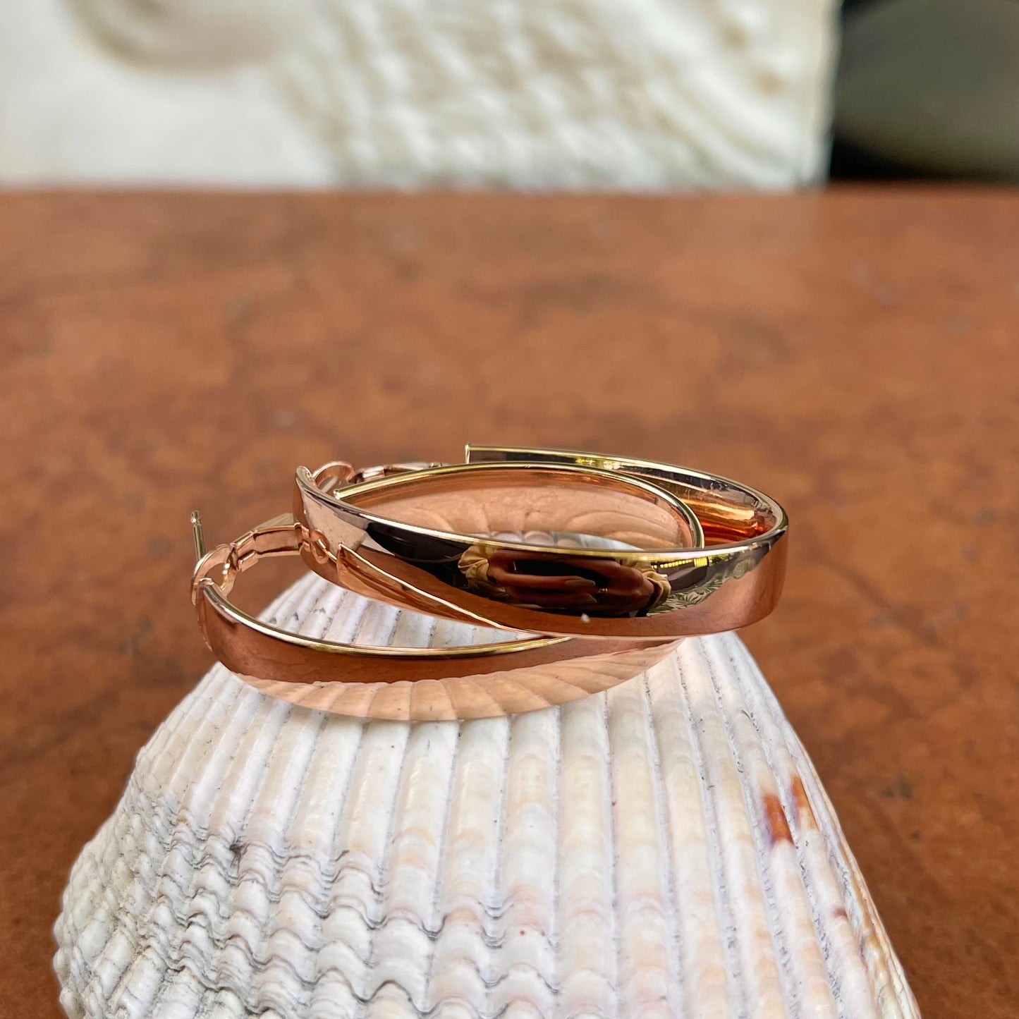 14KT Rose Gold Rounded 7mm Wide Oval Hoop Earrings 39mm