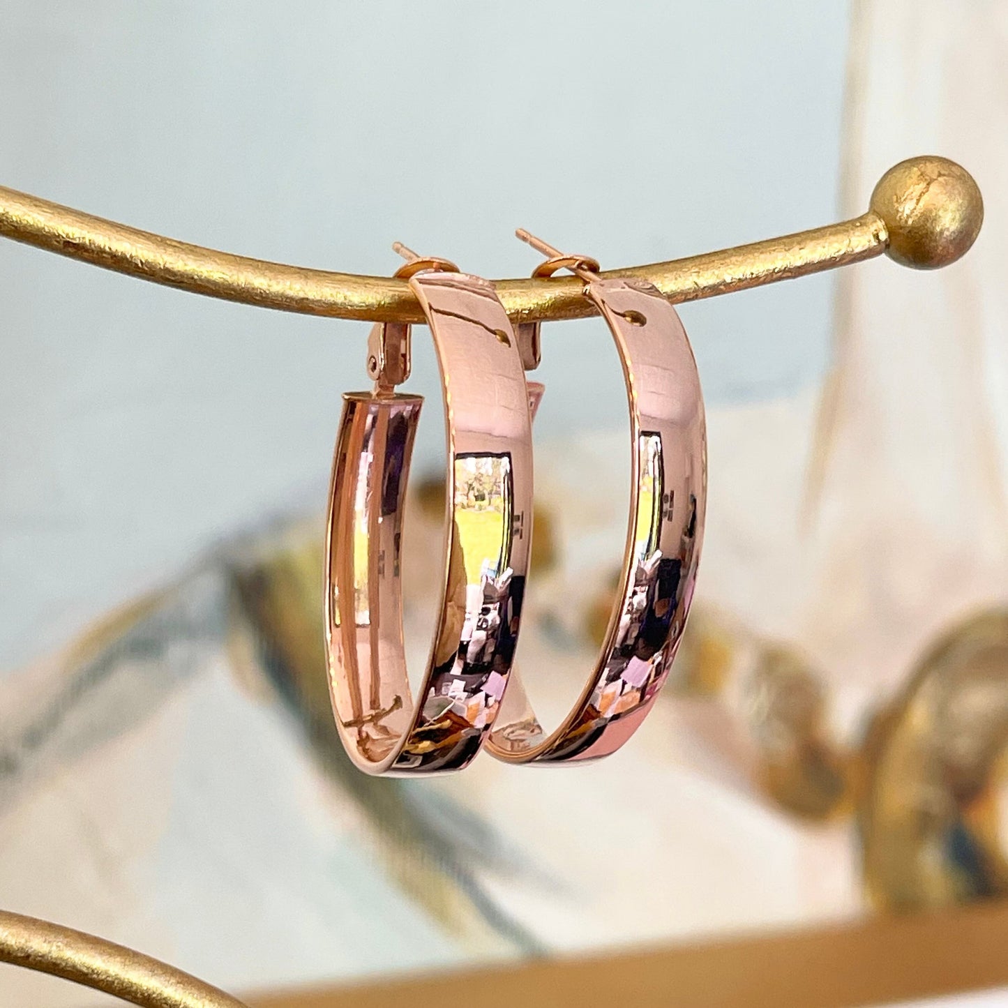 14KT Rose Gold Rounded 7mm Wide Oval Hoop Earrings 39mm