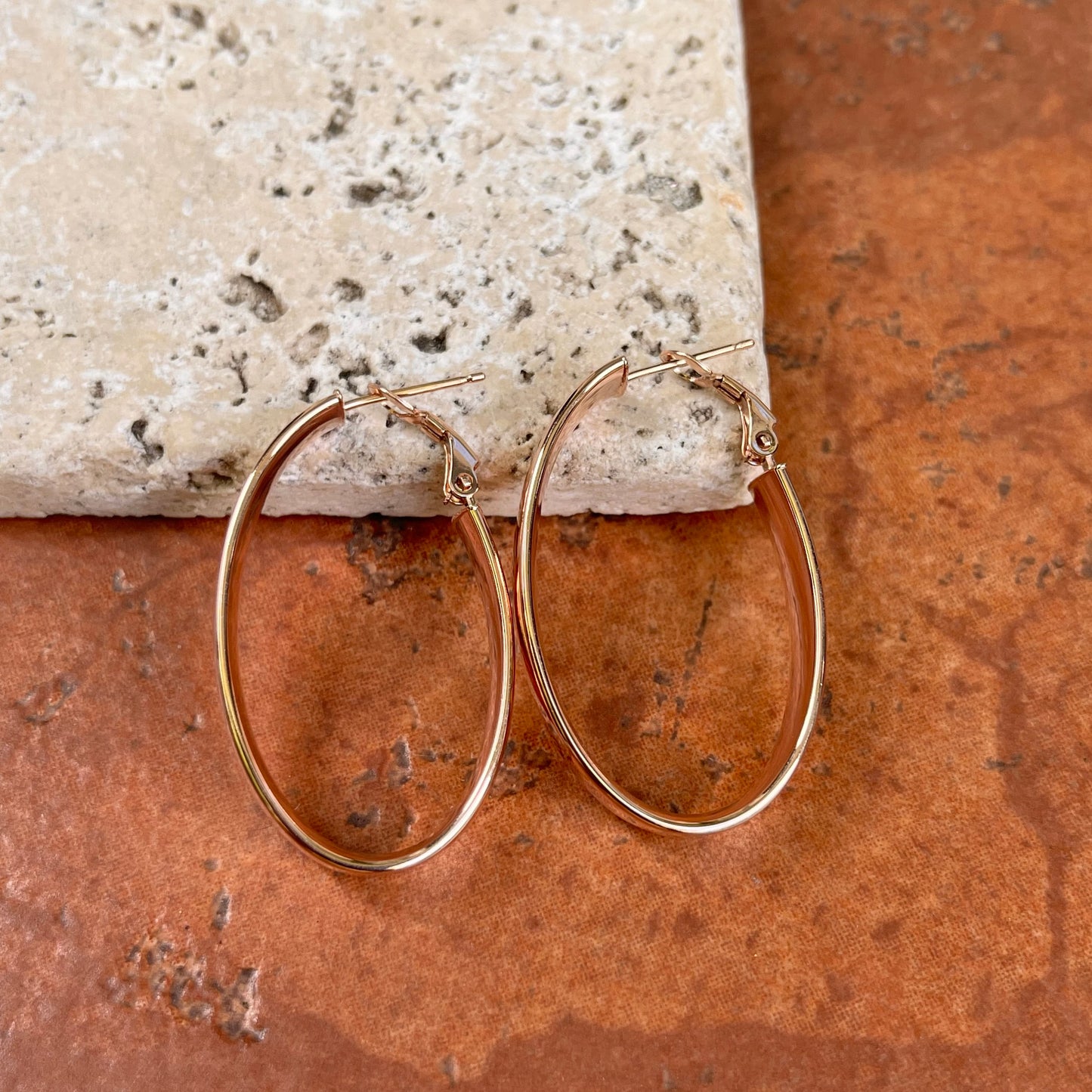 14KT Rose Gold Rounded 7mm Wide Oval Hoop Earrings 39mm