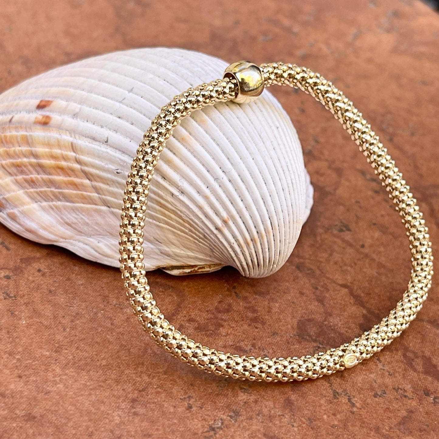 Gold-Plated Sterling Silver Flexible Woven Weave Mesh Stretch Bracelet