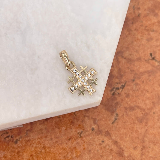 14KT Yellow Gold Diamond-Cut Jerusalem Cross Pendant Charm 15mm