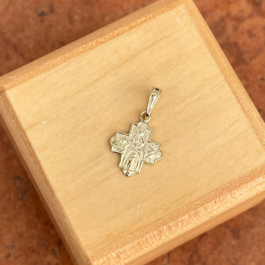 10KT Yellow Gold Four Way Catholic Cross Medal Pendant Charm 12mm