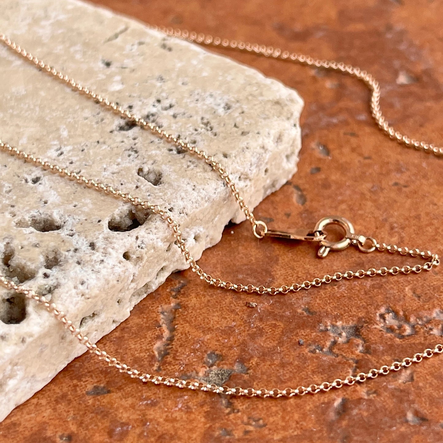 14KT Rose Pink Gold 1.4mm Solid Rolo Link Chain Necklace Size Selectable