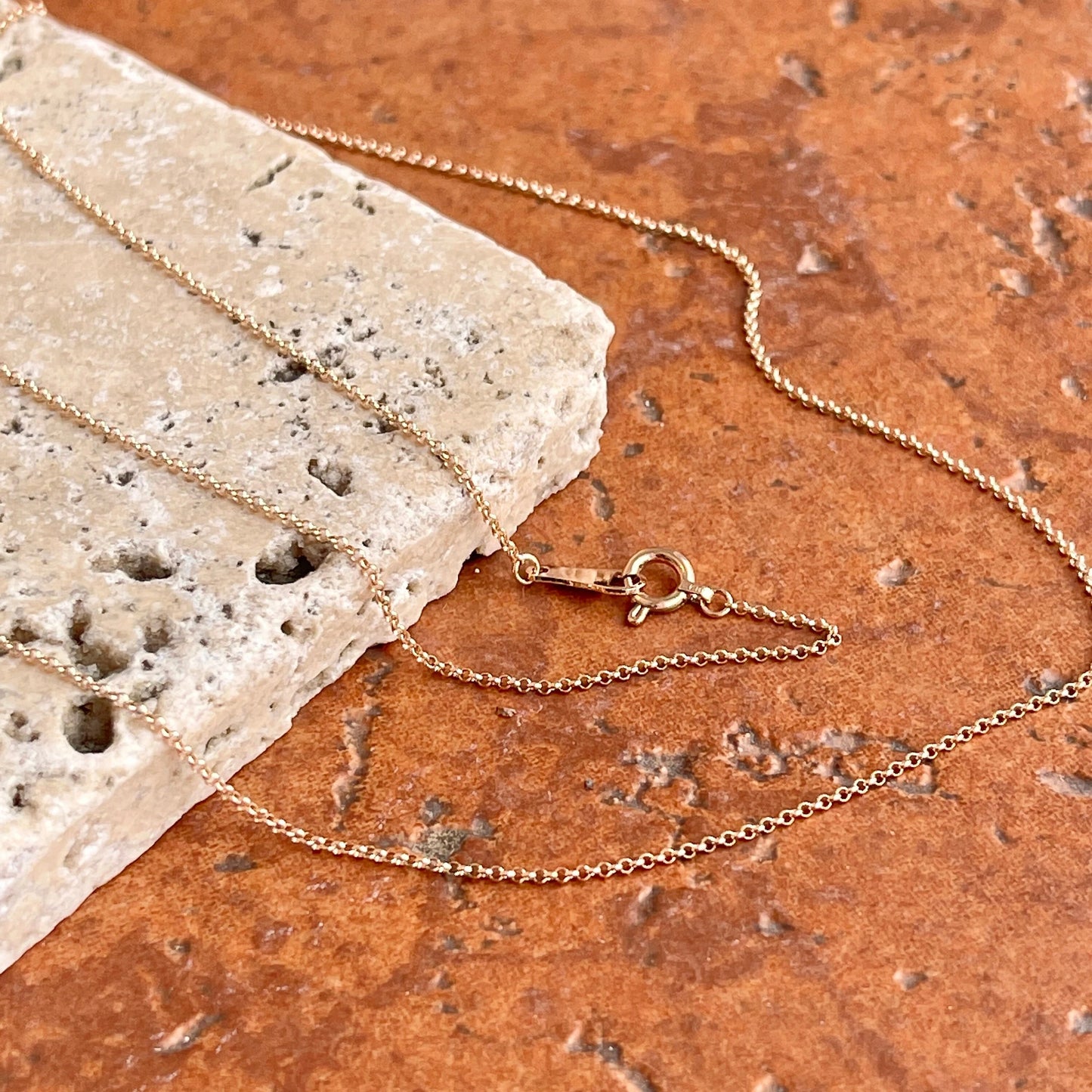 14KT Rose Pink Gold 1.4mm Solid Rolo Link Chain Necklace Size Selectable