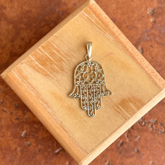 14KT Yellow Gold Filigree Hamas Small Pendant Charm