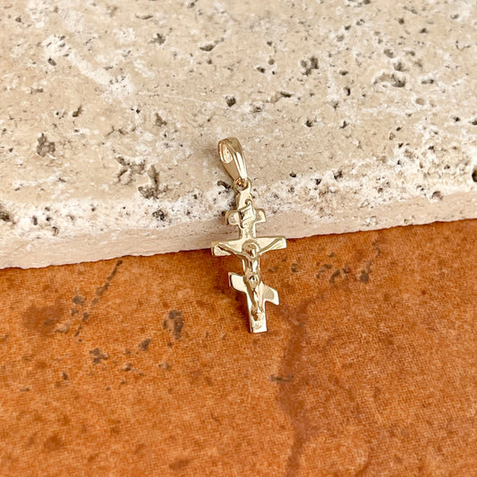 14KT Yellow Gold Crucifix Eastern Orthodox Small Cross Pendant Charm