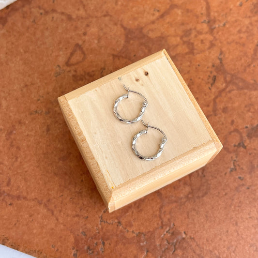 10KT White Gold 2mm Twisted Tube Mini Hoop Earrings 12mm