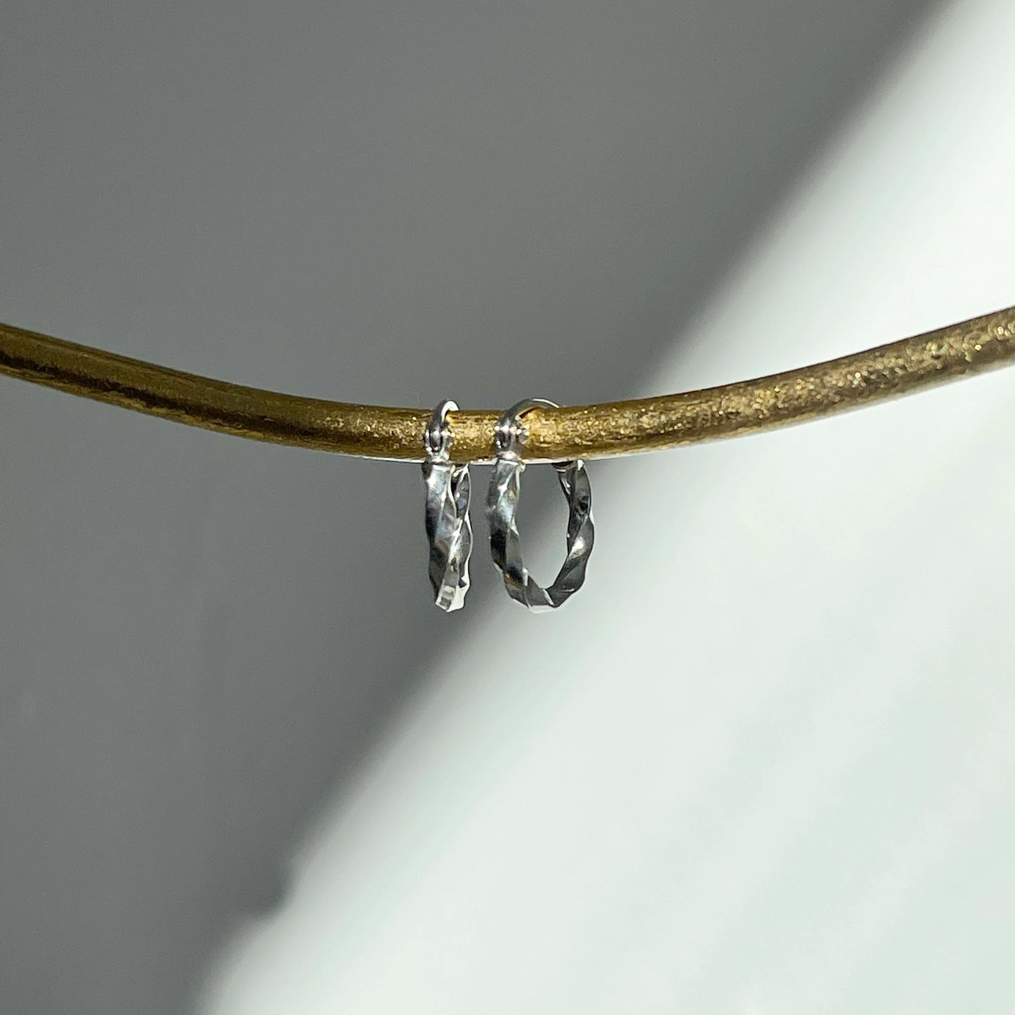 10KT White Gold 2mm Twisted Tube Mini Hoop Earrings 12mm