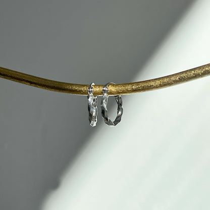 10KT White Gold 2mm Twisted Tube Mini Hoop Earrings 12mm