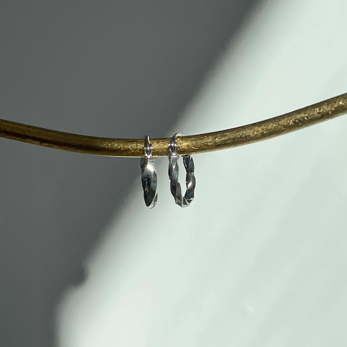 10KT White Gold 2mm Twisted Tube Mini Hoop Earrings 12mm