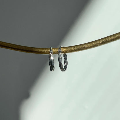 10KT White Gold 2mm Twisted Tube Mini Hoop Earrings 12mm