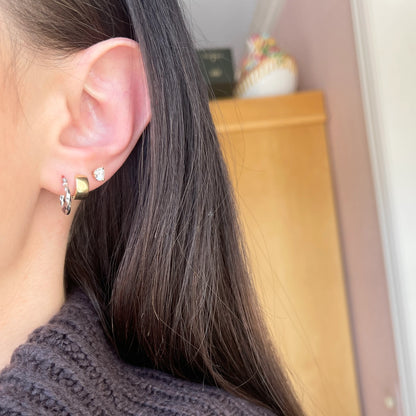 10KT White Gold 2mm Twisted Tube Mini Hoop Earrings 12mm