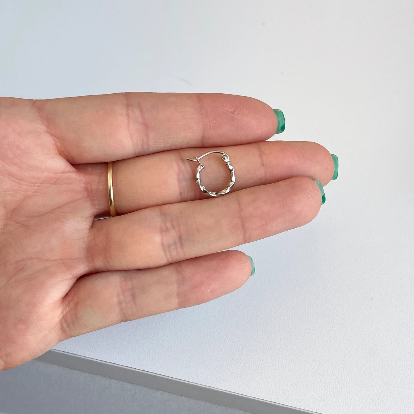 10KT White Gold 2mm Twisted Tube Mini Hoop Earrings 12mm