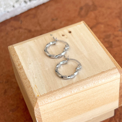 10KT White Gold 2mm Twisted Tube Mini Hoop Earrings 12mm