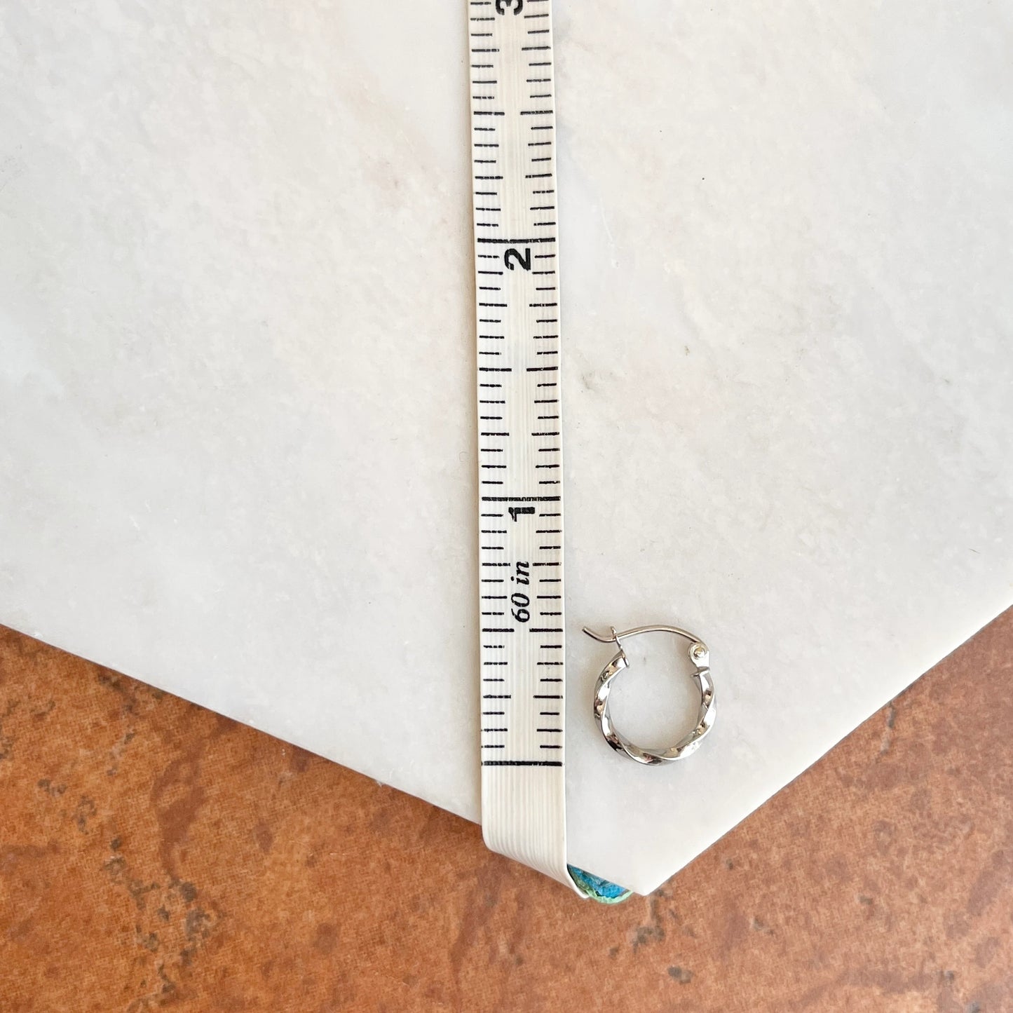 10KT White Gold 2mm Twisted Tube Mini Hoop Earrings 12mm