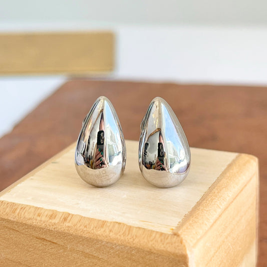 14KT White Gold Teardrop Omega Back Earrings