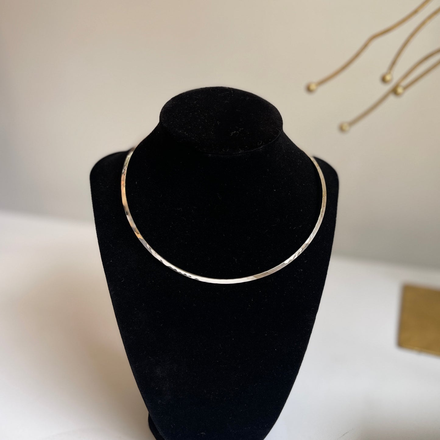 Sterling Silver Hammered 3.5mm Open Collar Necklace 14"