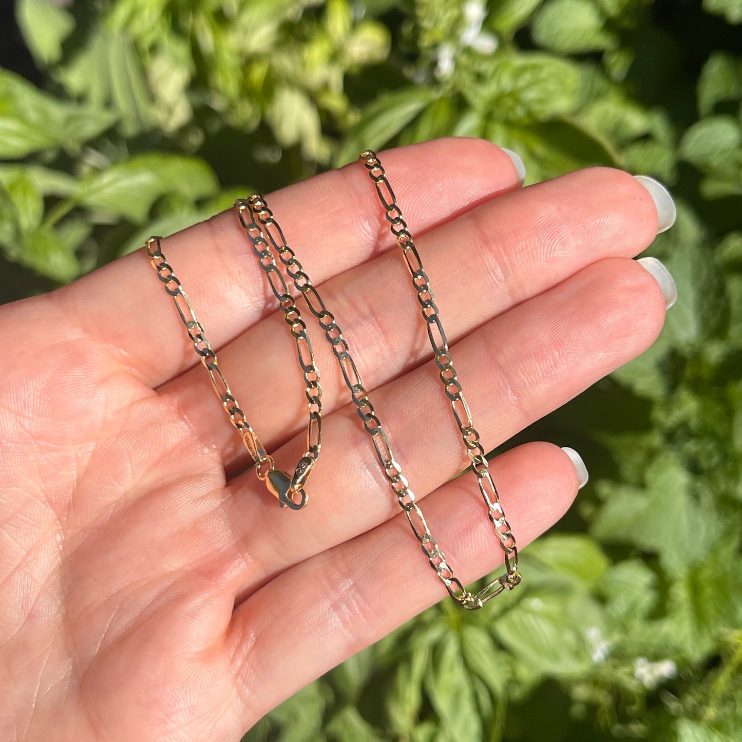 14KT Yellow Gold Solid 2.25mm Flat Figaro Chain Necklace