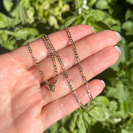 14KT Yellow Gold Solid 2.25mm Flat Figaro Chain Necklace