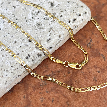 14KT Yellow Gold Solid 2.25mm Flat Figaro Chain Necklace