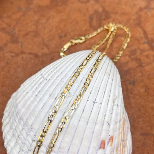 14KT Yellow Gold Solid 2.25mm Flat Figaro Chain Necklace
