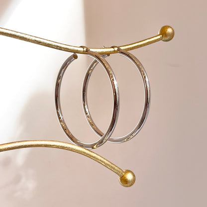 10KT White Gold Shiny 2.8mm Tube Round Hoop Earrings 48mm
