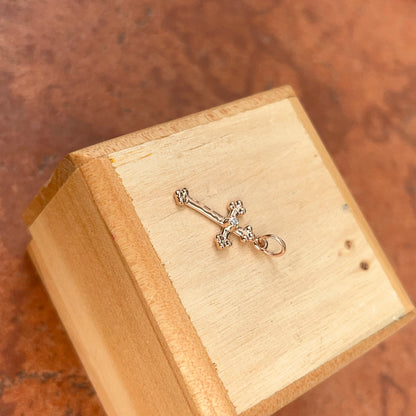 10KT Rose Gold Small .01 CT Diamond Budded Style Cross Pendant Charm