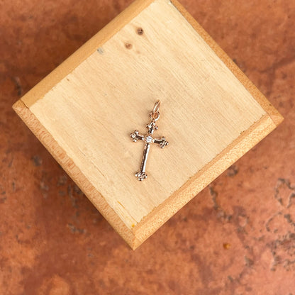 10KT Rose Gold Small .01 CT Diamond Budded Style Cross Pendant Charm