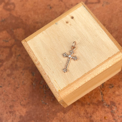 10KT Rose Gold Small .01 CT Diamond Budded Style Cross Pendant Charm
