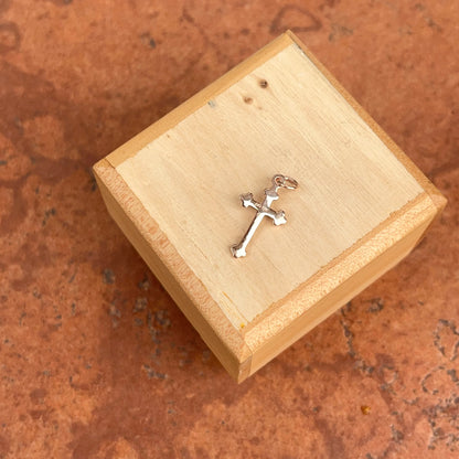 10KT Rose Gold Small .01 CT Diamond Budded Style Cross Pendant Charm